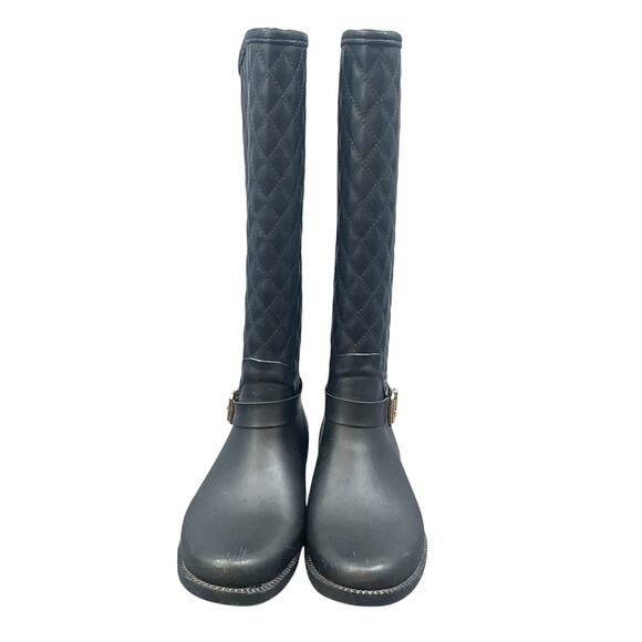 Guess Rain Boots & Quilted Black Gold Trim Tall Outdoorsy Riding Western Preppy - Picture 5 of 16